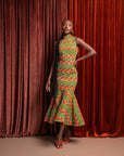 TANI African Print Maxi Mock Neck Peplum Dress