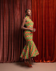 TANI African Print Maxi Mock Neck Peplum Dress