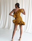 AGBANI African Print One Sleeve Ruffle  Mini Dress