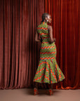 TANI African Print Maxi Mock Neck Peplum Dress