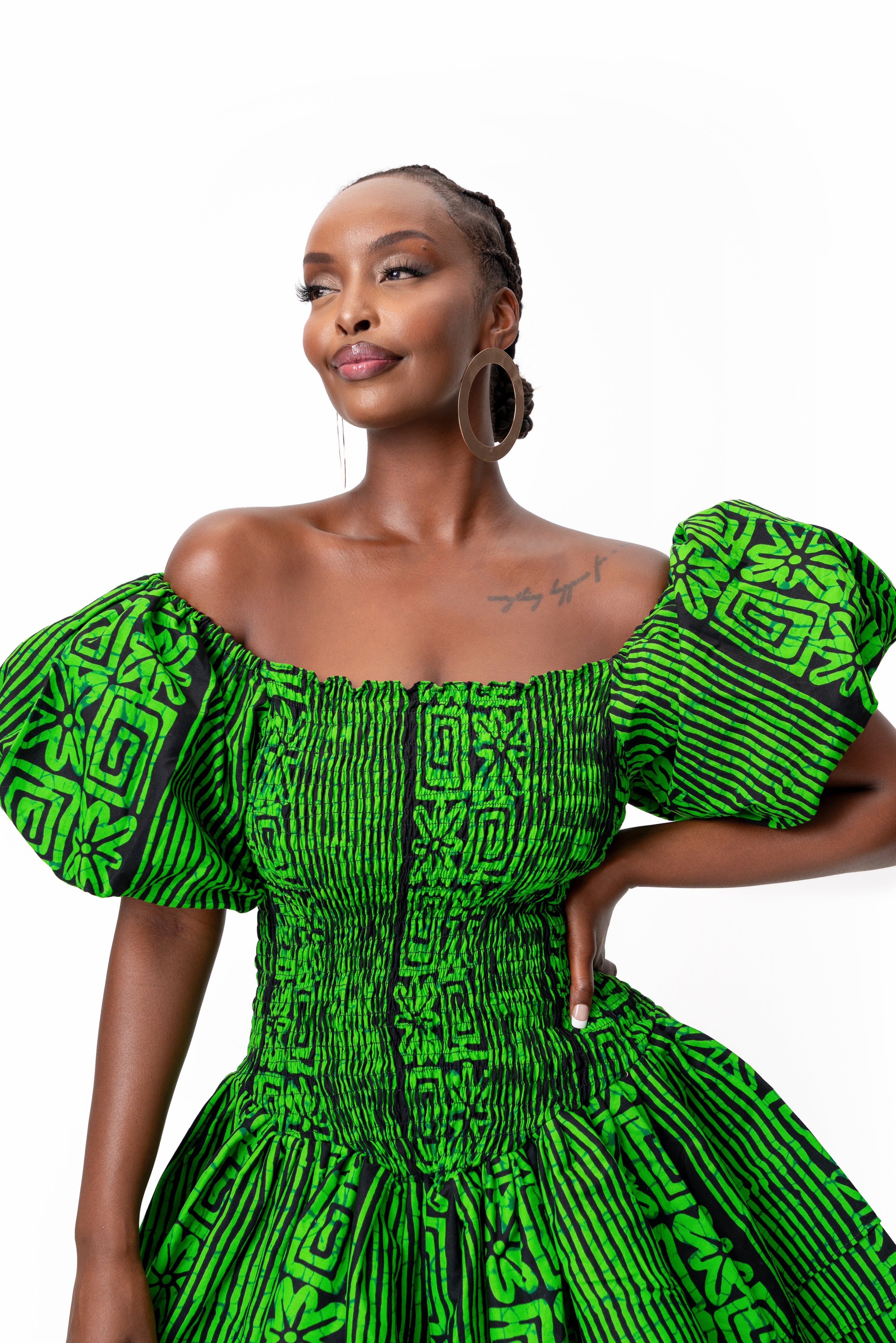 MAALI African print smocked body mini dress