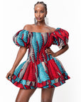 ONA African print smocked body mini dress