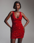 LEILA Mini Sequin Dress in RUBY