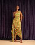 TANI African Print One Sleeve Drape Maxi Dress