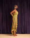 TANI African Print One Sleeve Drape Maxi Dress