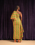 TANI African Print One Sleeve Drape Maxi Dress