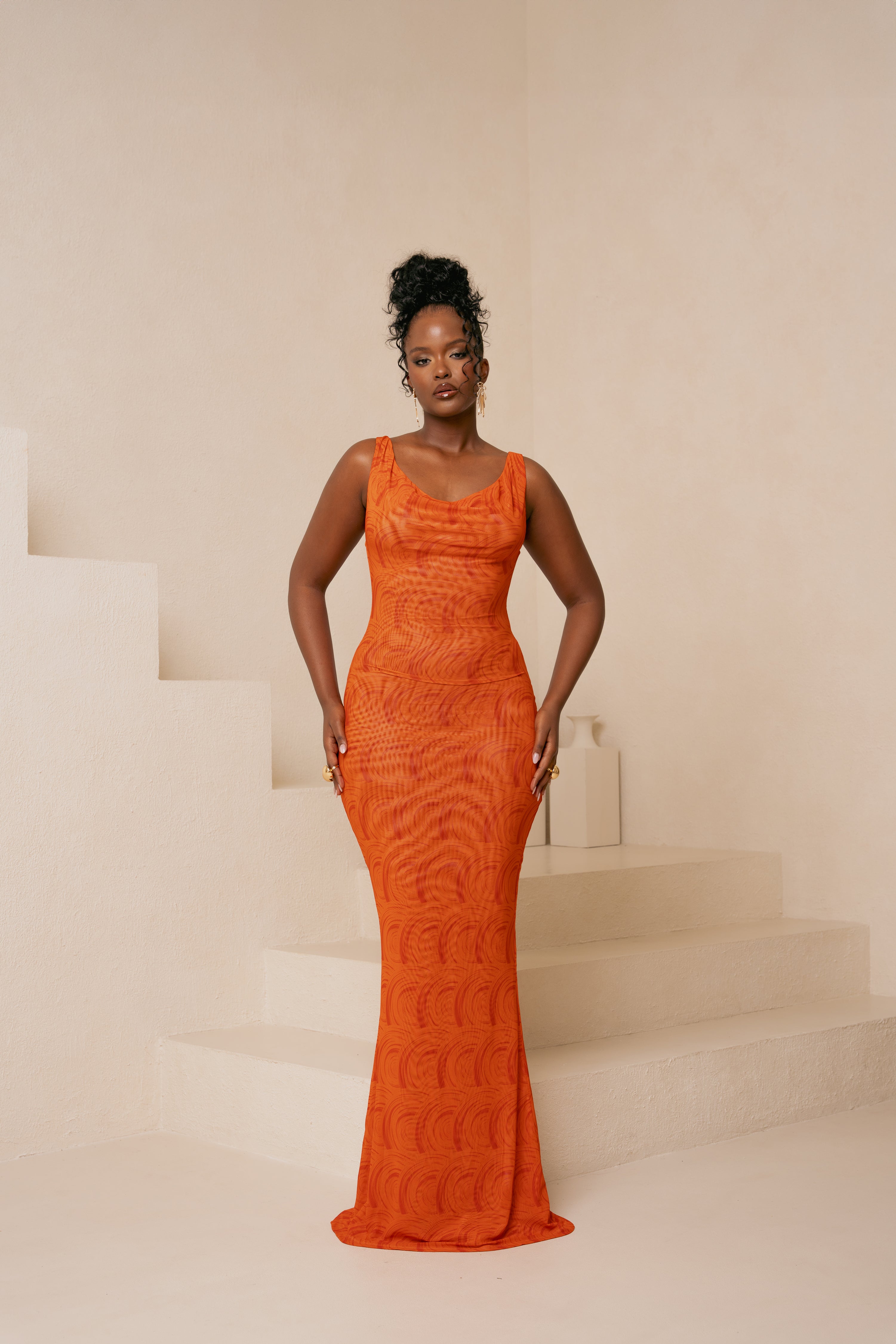 ORANGE IZA COWL MAXI DRESS