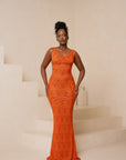 IZA ORANGE COWL MAXI DRESS