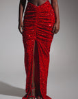 JESS Sequin Ruched Skirt in RUBY