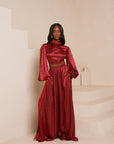 AMINAH RED WIDE LEG PANTS