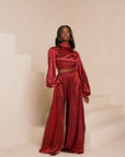 AMINAH RED WIDE LEG PANTS