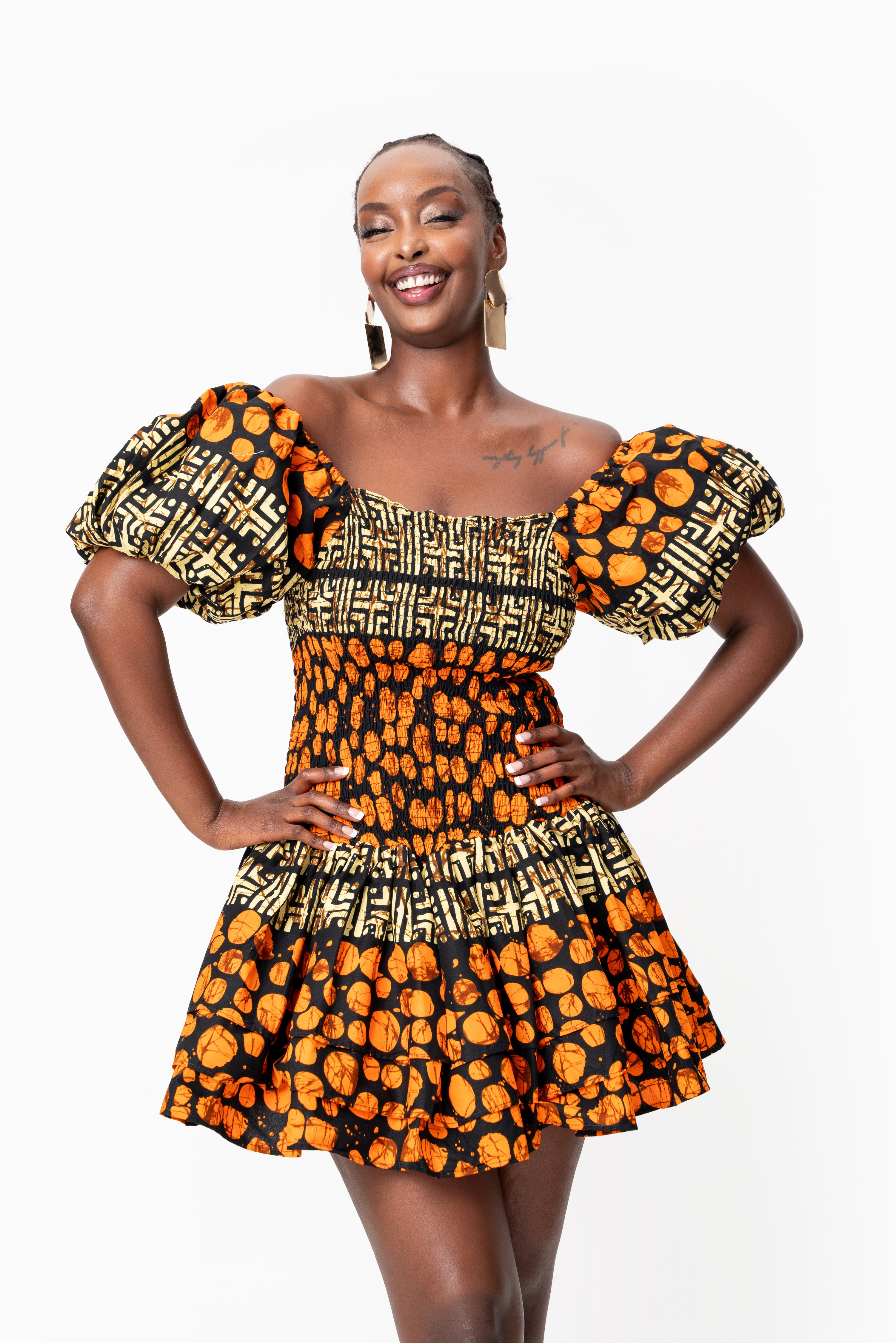 HANI African print smocked body mini dress