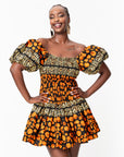 HANI African print smocked body mini dress