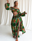 BUSAYO African Print Long Sleeve Crop Top