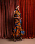 ZEZE African Print Maxi Mock Neck Peplum Dress