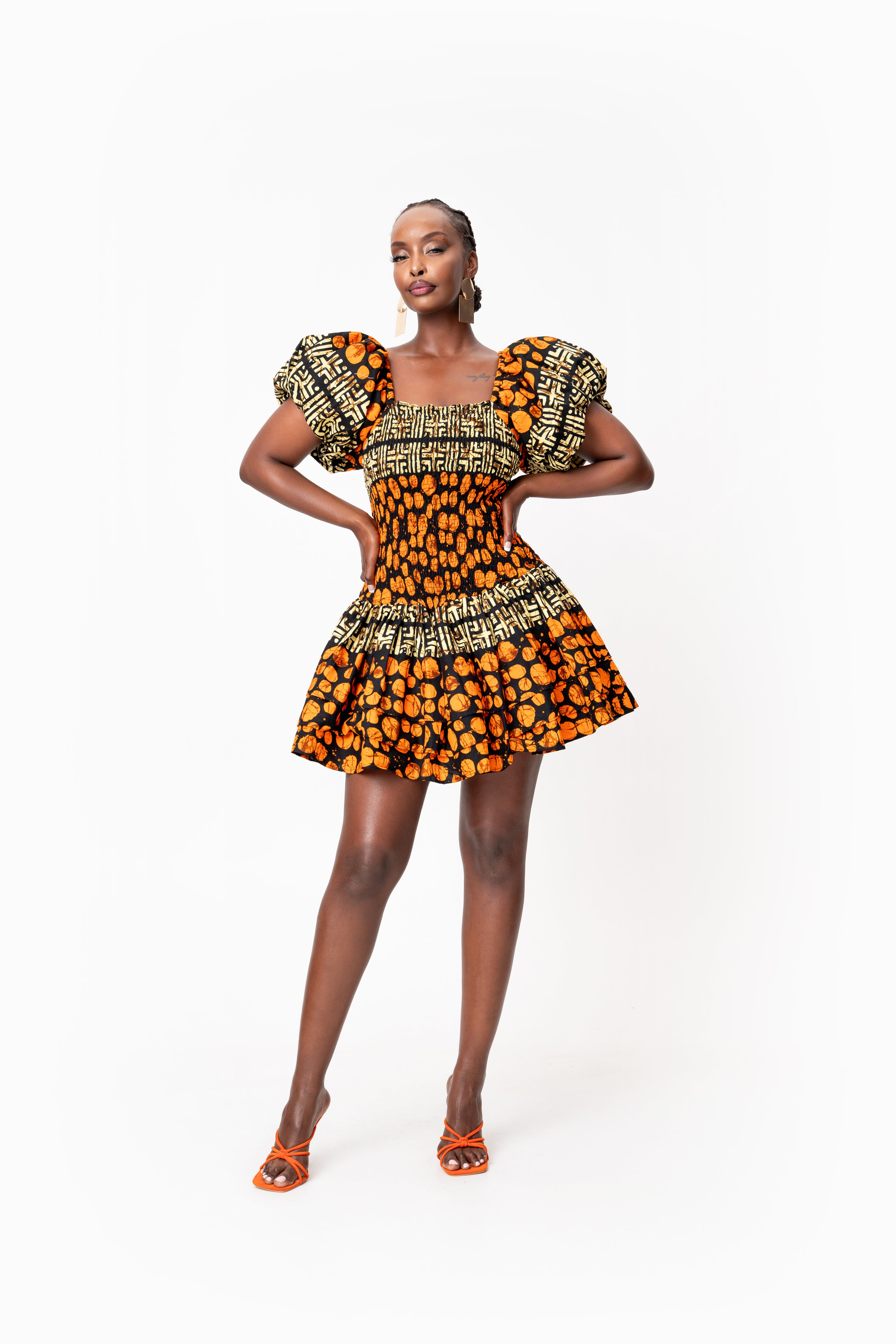 HANI African print smocked body mini dress