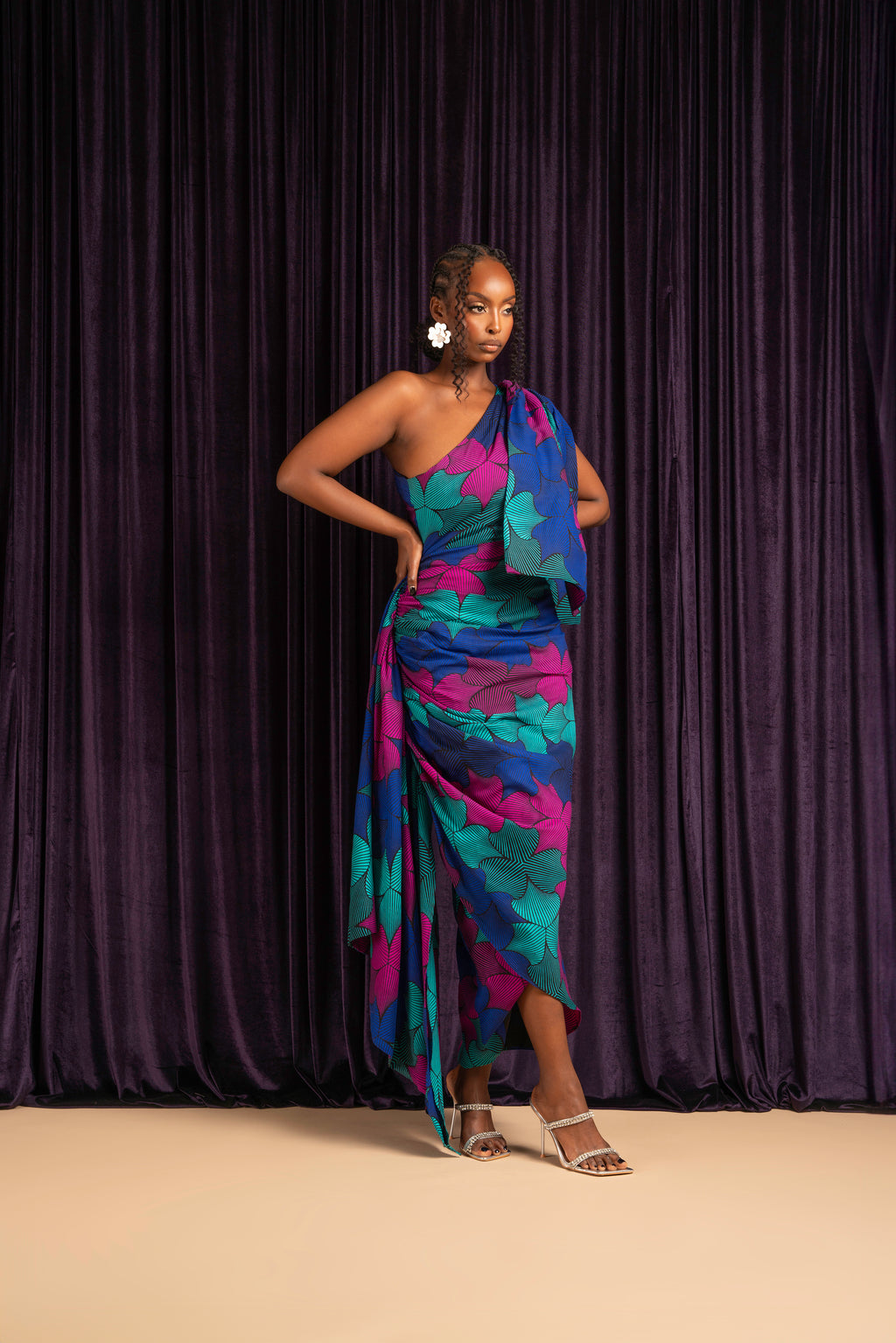 TANI African Print One Sleeve Drape Maxi Dress – OFUURE