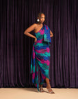 ZURI African Print One Sleeve Drape Maxi Dress