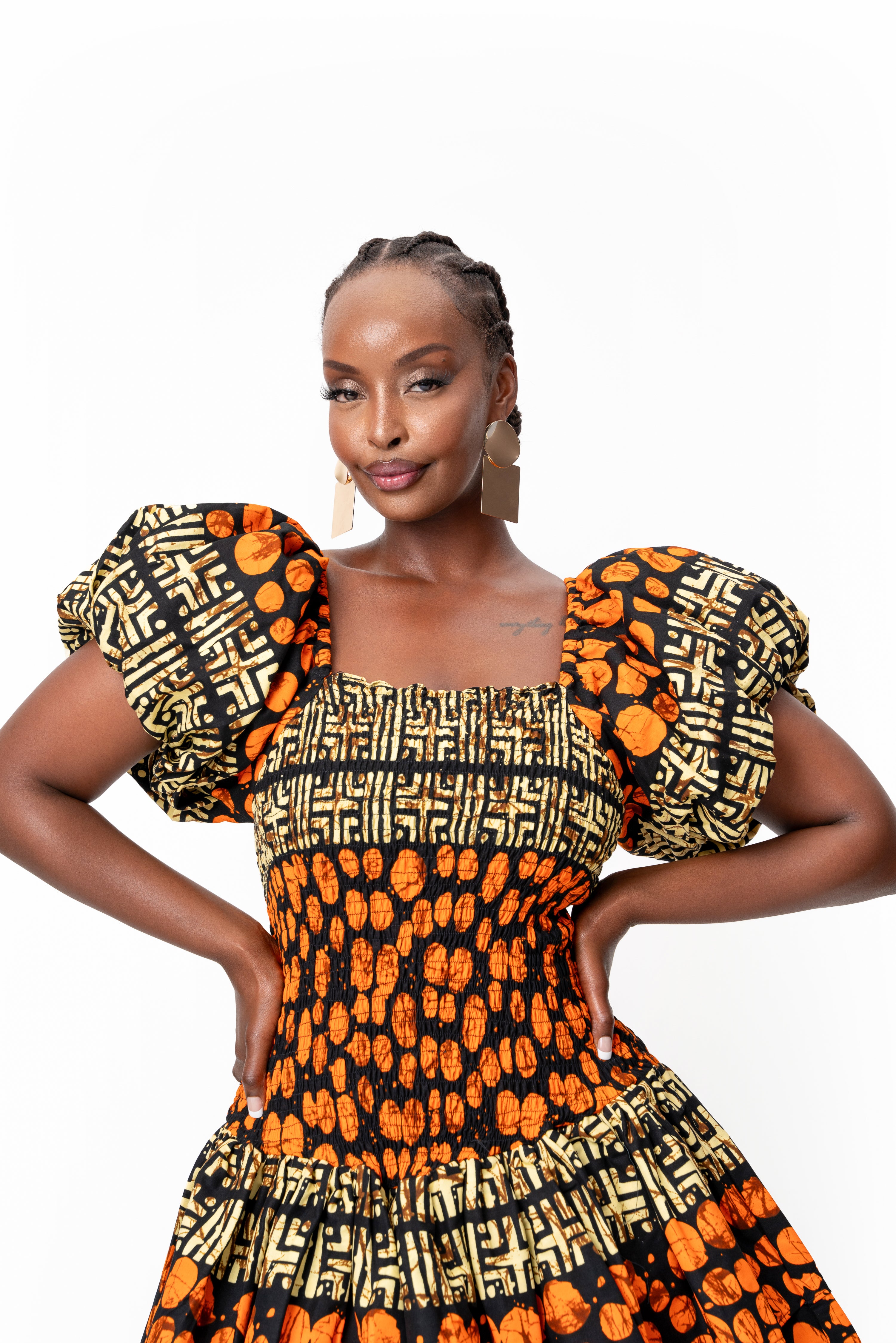 HANI African print smocked body mini dress