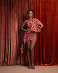 OGE African Print One Sleeve Drape Mini Dress