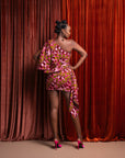 OGE African Print One Sleeve Drape Mini Dress