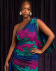 ZURI African Print One Sleeve Drape Maxi Dress