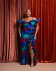 ZURI Off shoulder Ruffle African Print Maxi Dress