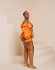 IZA ORANGE OFF SHOULDER PUFFY SLEEVE SWIMSUIT