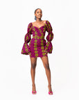 WUNMI African Print Off-shoulder Puffy Sleeve Mini Dress