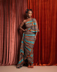 NNEKA African Print One Sleeve Drape Maxi Dress