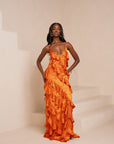 IZA ORANGE RUFFLE MAXI DRESS