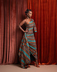 NNEKA African Print One Sleeve Drape Maxi Dress