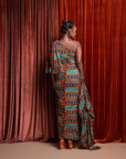 NNEKA African Print One Sleeve Drape Maxi Dress