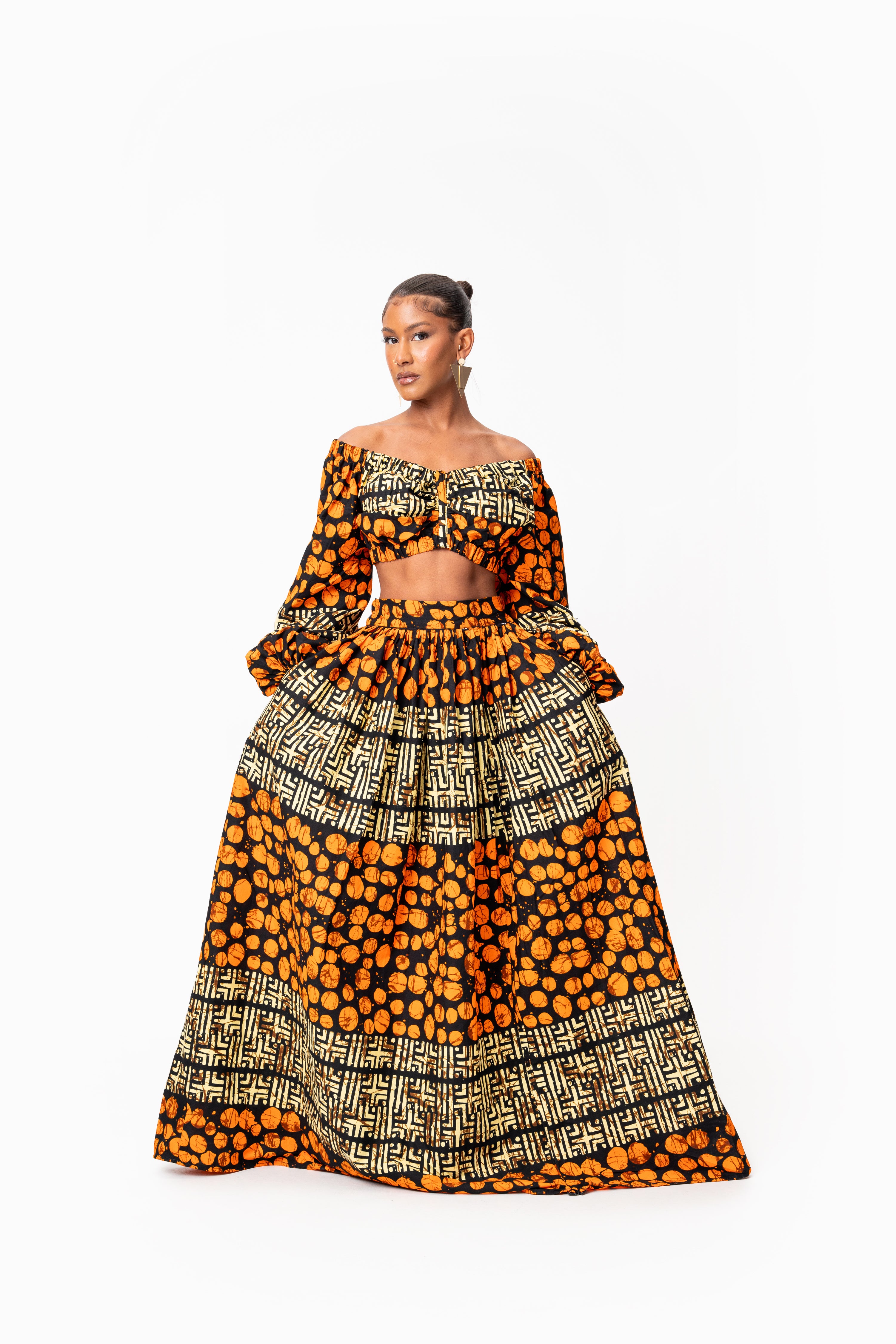 HANI African Print Long Sleeve Crop Top