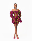 WUNMI African Print Off-shoulder Puffy Sleeve Mini Dress