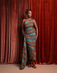 NNEKA African Print One Sleeve Drape Maxi Dress