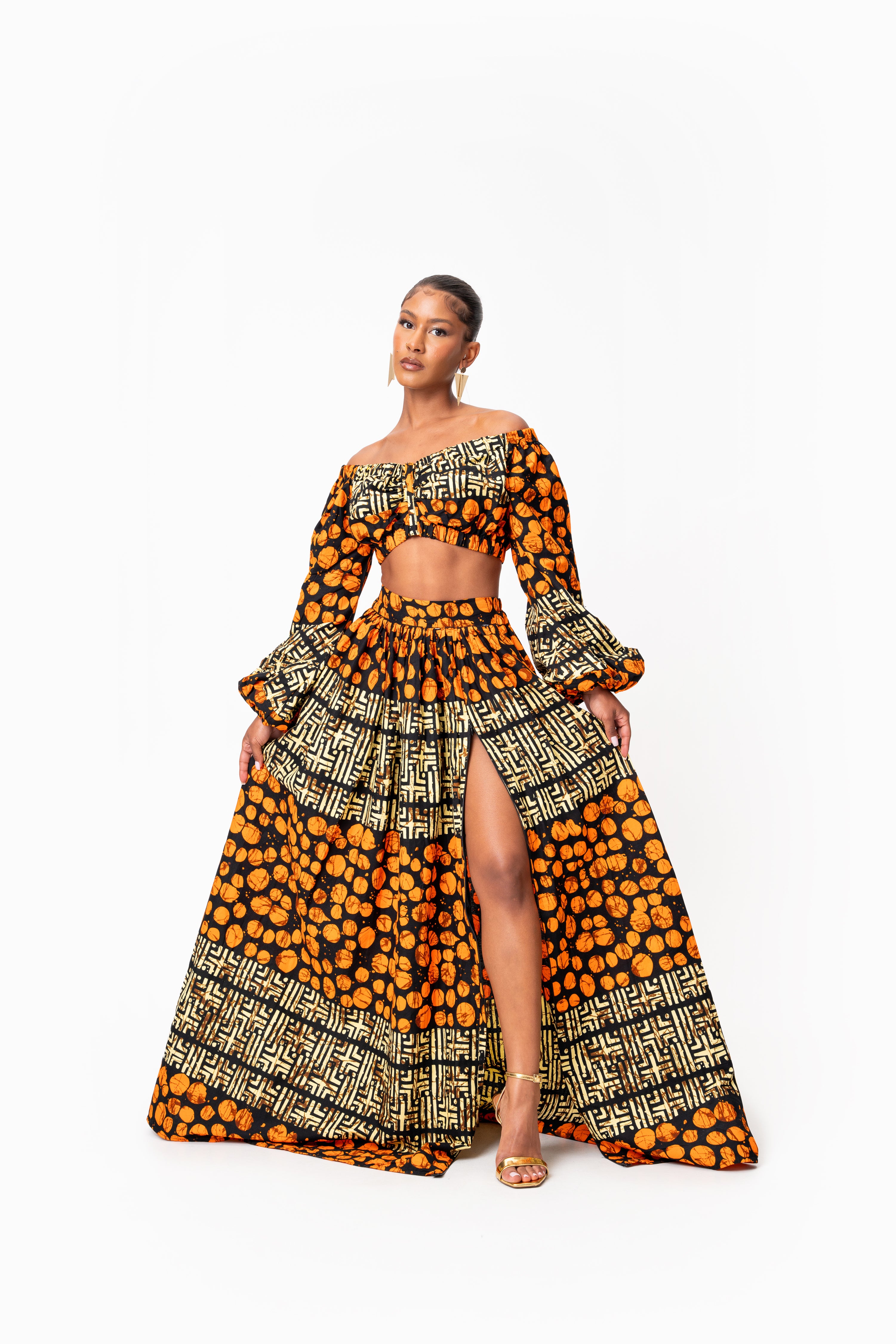 HANI African Print Long Sleeve Crop Top