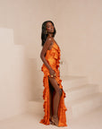 IZA ORANGE RUFFLE MAXI DRESS