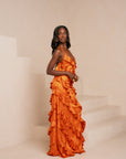 IZA ORANGE RUFFLE MAXI DRESS