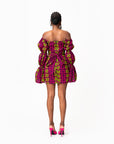 WUNMI African Print Off-shoulder Puffy Sleeve Mini Dress