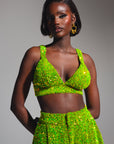 LIZA Sequin Bra Top in OLIVINE