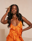 IZA ORANGE RUFFLE MAXI DRESS