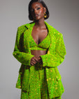 LIZA Sequin Blazer in OLIVINE