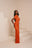 IZA ORANGE RUCHED MAXI MESH DRESS