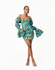 BADE African Print Off-shoulder Puffy Sleeve Mini Dress