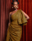 AGBANI African Print One Sleeve Drape Maxi Dress