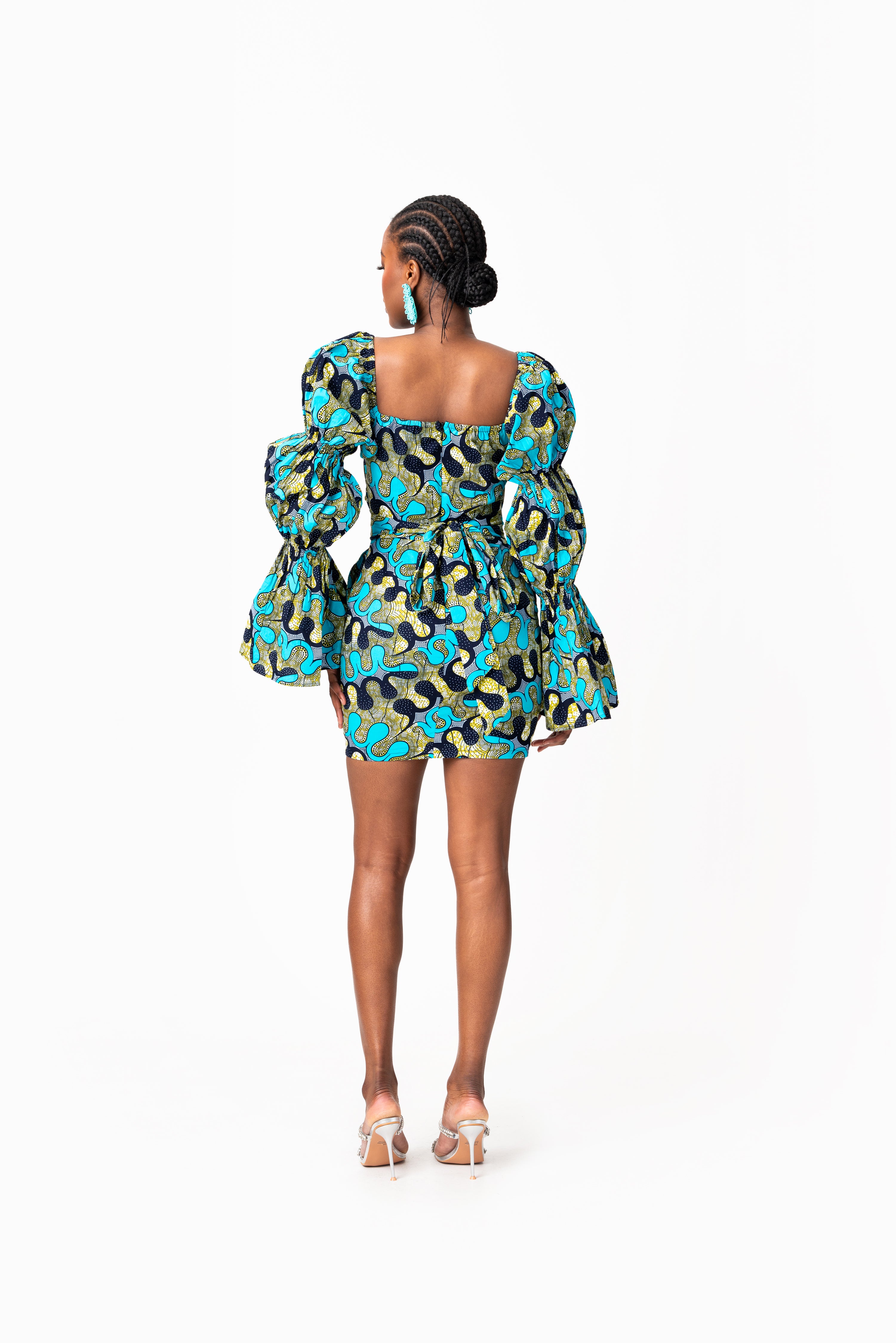 BADE African Print Off-shoulder Puffy Sleeve Mini Dress