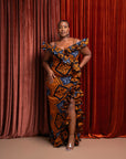 ZEZE Off shoulder Ruffle African Print Maxi Dress