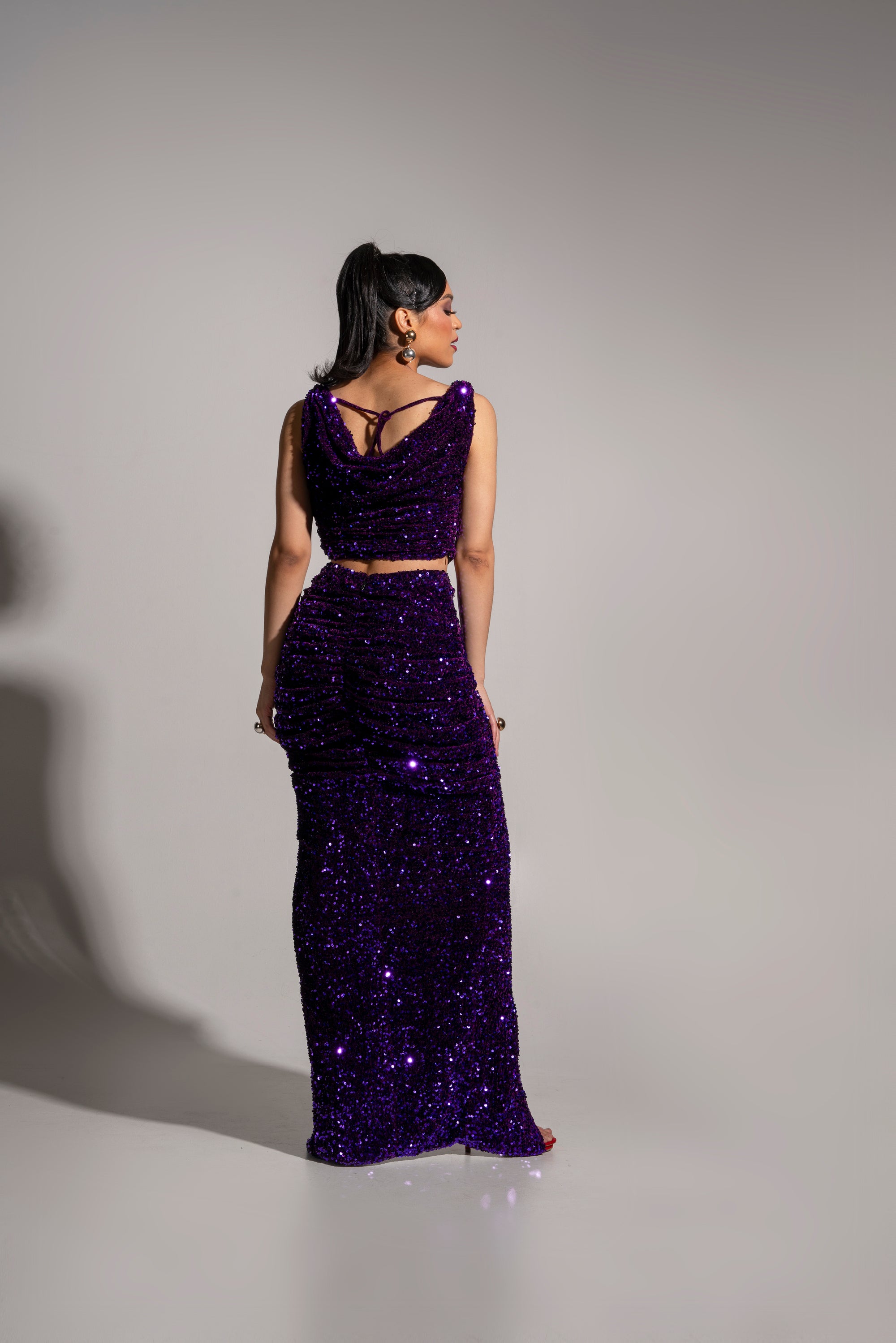 JESS Sequin Ruched Skirt in AMETHYST