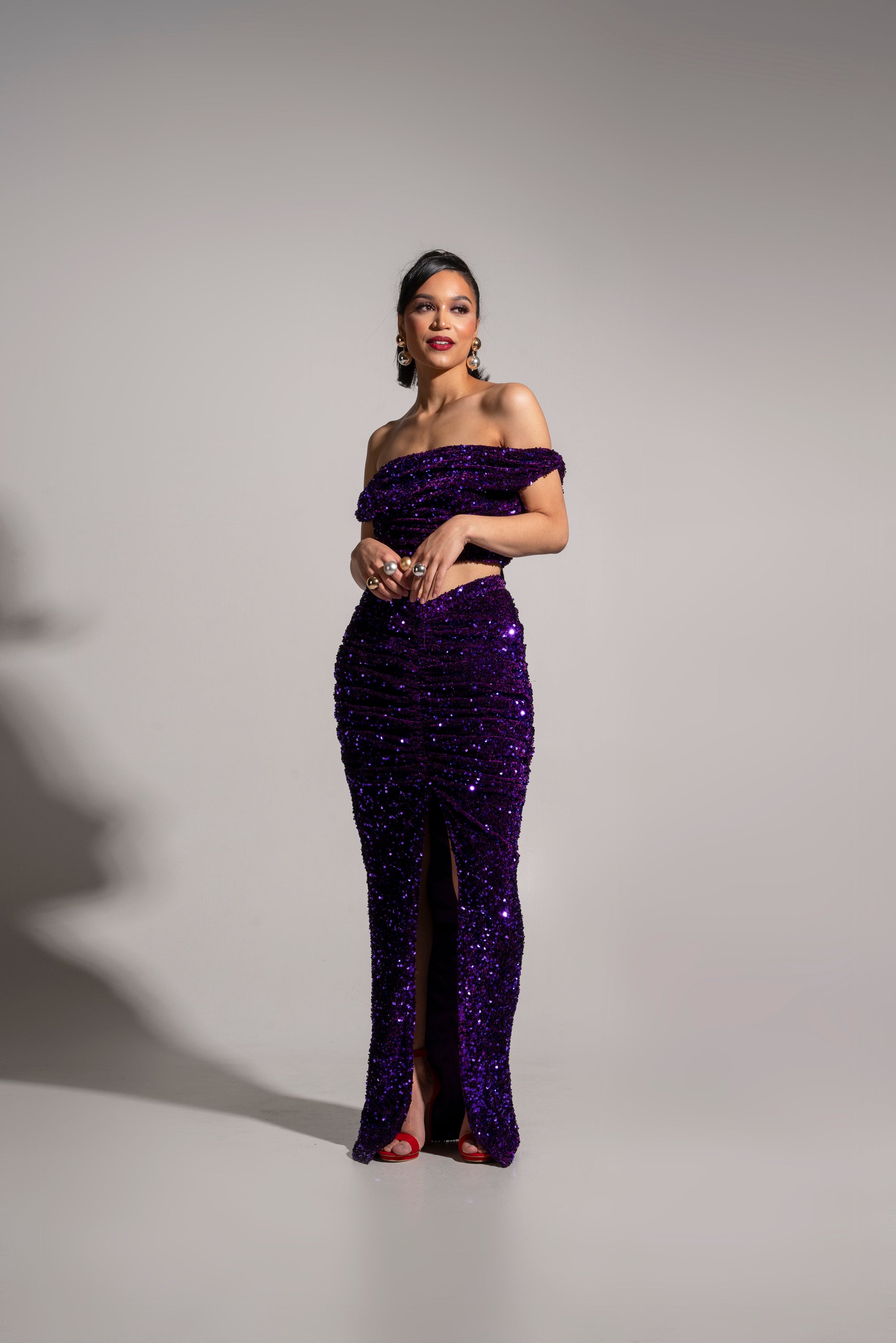 JESS Sequin Cowl Crop Top in AMETHYST